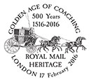 Golden Age of Coaching. Royal Mail Heritage. Postmarks of Great Britain 17.02.2016