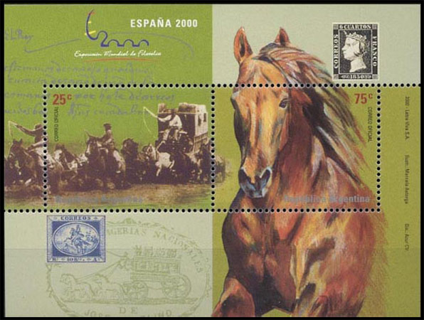 Международная филателистическая выставка "ESPAÑA 2000". Породы лошадей (I). Почтовые марки Аргентины.