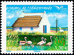 Традиционные дома Средиземноморья. Почтовые марки Франции.