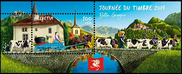 Stamp Day 2019.Bulle, Gruyeres. Postage stamps of Switzerland.