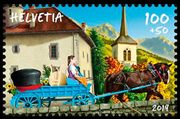 Stamp Day 2019.Bulle, Gruyeres. Postage stamps of Switzerland.