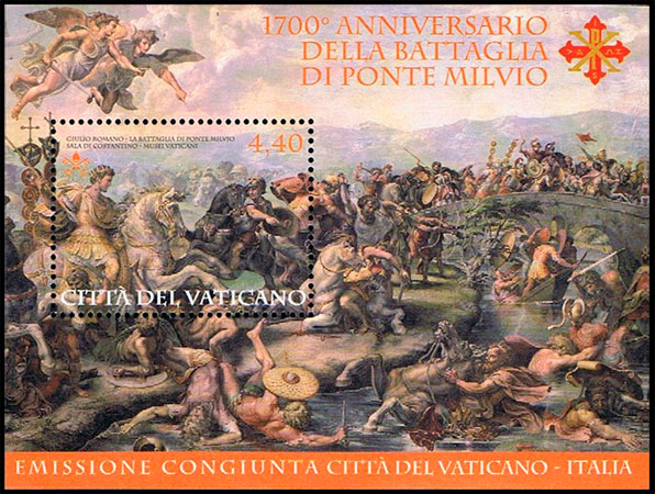 1700 лет Битве у Мильвийского моста. Почтовые марки Ватикана.