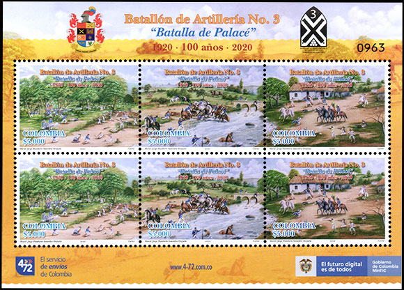 Artillery Battalion No. 3 Battle of Palacé Centenary . Postage stamps of Colombia.