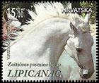 Охраняемые породы лошадей. Липпицианы. Почтовые марки Хорватии