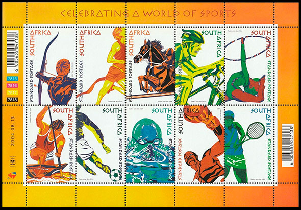 Спорт. Почтовые марки Южноафриканской республики (ЮАР).
