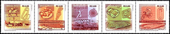 Площадки для спортивных мероприятий. Почтовые марки Бразилии.