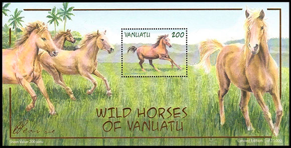 Лошади Вануату . Почтовые марки Вануату.