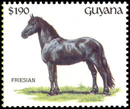 Породы лошадей. Почтовые марки Гайаны.
