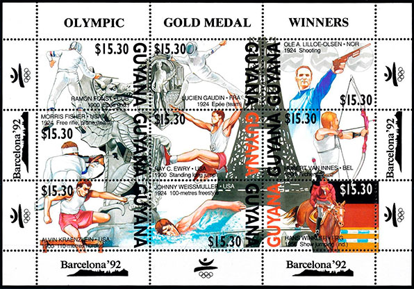 Olympic Games in Barcelona, 1992. Winners. Postage stamps of Guyana.