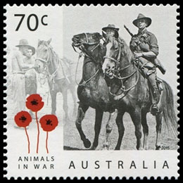 Животные на войне. 100 лет службы. Почтовые марки Австралии.