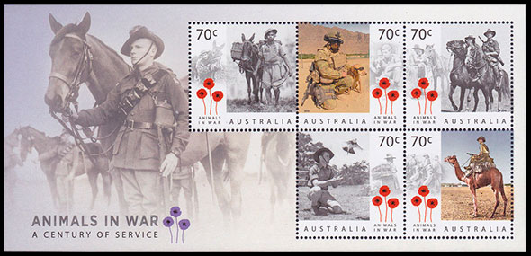 Животные на войне. 100 лет службы. Почтовые марки Австралии.