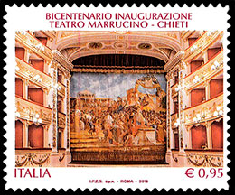 200 years of theater Marrucino In Chieti. Postage stamps of Italy.