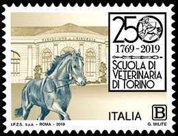 250 years of the veterinary faculty of the University of Turin. Postage stamps of Italy.