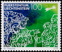 Рождество. Почтовые марки Лихтенштейна.