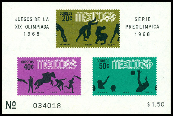 Олимпийские игры в Мехико, 1968 г.. Почтовые марки Мексики.