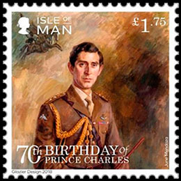 70th birthday of HRH Prince Charles.. Postage stamps of Great Britain. Isle of Man.