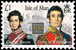Napoleon's Hundred Days Campaign. Postage stamps of Great Britain. Isle of Man.