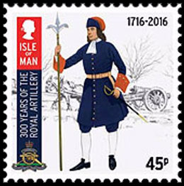 300 лет Королевской артиллерии. Почтовые марки Великобритания. Остров Мэн 2016-05-09 12:00:00