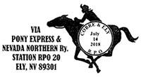 Pony Express and Northern Railway Station. Postmarks of USA 14.07.2018