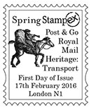 Spring Stampex. Post and Go Royal Mail Heritage: Transport. Postmarks of Great Britain 17.02.2016