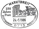 Stamp exhibition "150 Years of the Postal Service". Postmarks of Germany. Federal Republic 24.05.1986