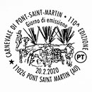 110th Anniversary of the Pont-Saint-Martin Carnival. Postmarks of Italy 20.02.2020