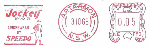 Jockey. Underwear by Speedo. Meter stamps of Australia