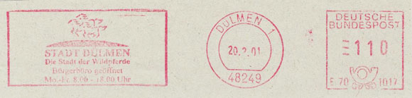 The city of Dülmen - The city of wild horses. Meter stamps of Germany. Federal Republic