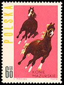 Породы лошадей. Почтовые марки Польши.