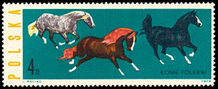 Породы лошадей. Почтовые марки Польши.