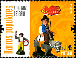 Traditional clay figurines. Postage stamps of Portugal.