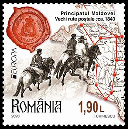 Европа. Древние почтовые маршруты. Почтовые марки Румынии.