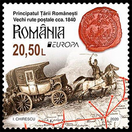 Europe. Ancient Postal Routes. Postage stamps of Romania.