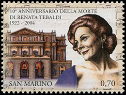 10th Anniversary of the death of Renata Tebaldi (1922-2004). Postage stamps of San Marino.