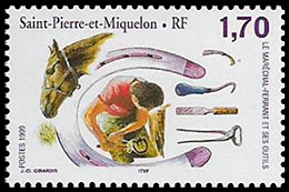 Blacksmith craft. Postage stamps of Saint Pierre and Miquelon.