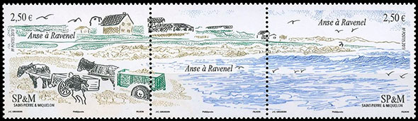Ландшафты. Бухта в Равенеле. Почтовые марки Островов Сен-Пьер и Микелон.