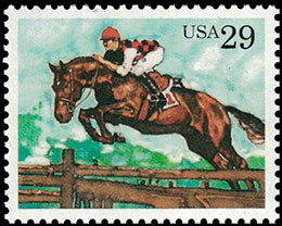 Спортивные лошади. Почтовые марки США.