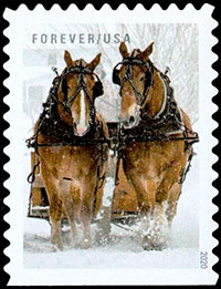 Зимние сцены. Почтовые марки США.
