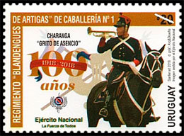 100 лет военному оркестру «Grito de Asencio». Почтовые марки Уругвая.