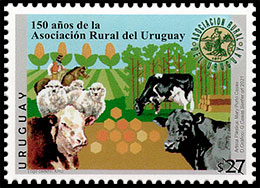 150 лет Сельской ассоциации Уругвая. Почтовые марки Уругвая.