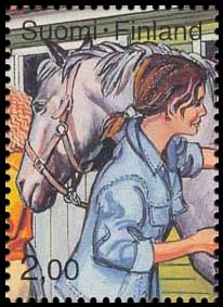 Hobbies of youth - horseback riding . Postage stamps of Finland.