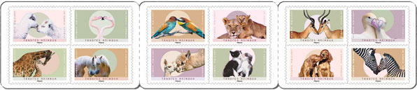 Нежные животные. Почтовые марки Франции.