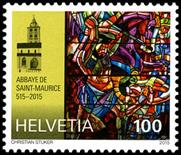 1500 лет аббатству Святого Маврикия. Почтовые марки швейцарии.