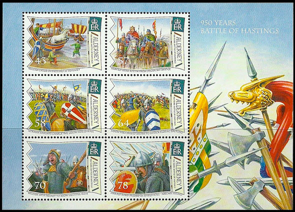 The 950th Anniversary of the Battle of Hastings. Postage stamps of Great Britain. Alderney.