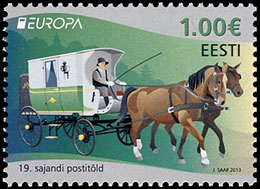 Европа 2013. Виды почтового транспорта. Почтовые марки Эстонии.