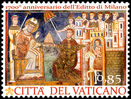 1700 лет Миланскому эдикту. Совместный выпуск с Италией. Почтовые марки Ватикана.