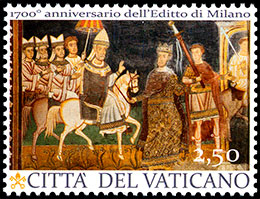 The 1700th Anniversary of the Edict of Milan. Joint Issue with Italy . Postage stamps of Vatican City.