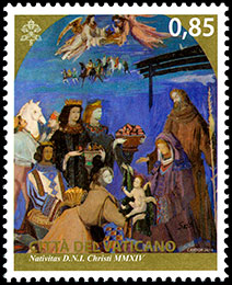 Рождество. Совместный выпуск с Аргентиной. Почтовые марки Ватикана.