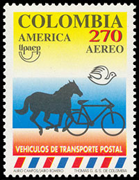 America Upaep 1994. Mail transport. Postage stamps of Colombia 1994-10-18 12:00:00