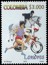 Колумбия в Лондоне. Олимпийские игры в Лондоне в 2012 году. Почтовые марки Колумбии.